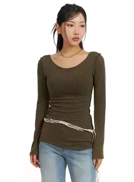 U-Neck Stitch Detail Long Sleeve CM411