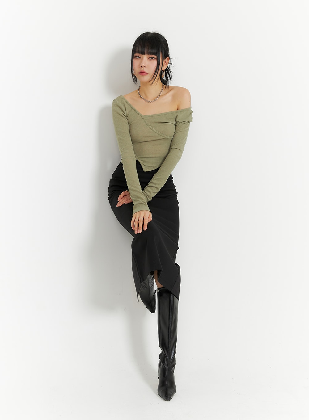 Unbalanced Wrap Cropped Long Sleeve IM414