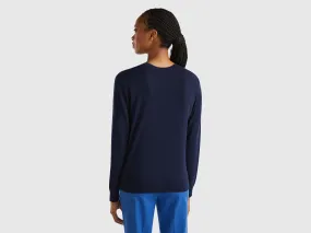 V-neck sweater in Modal® blend - Dark Blue | Benetton