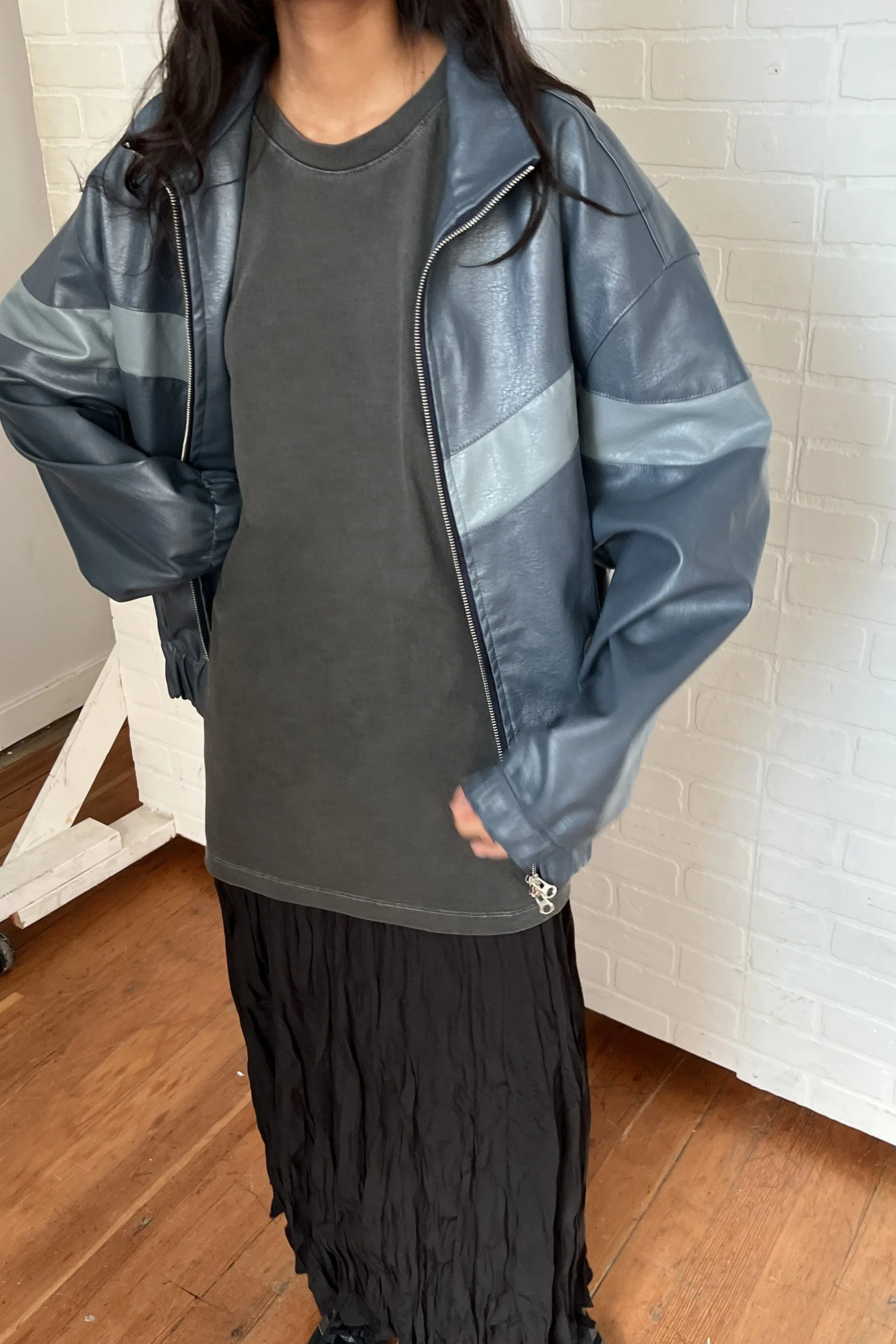 VEGAN LEATHER MOCKNECK RACER JACKET