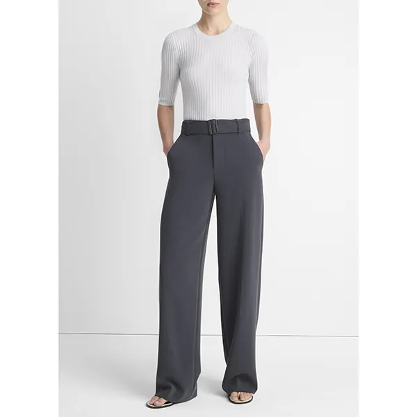 Vince High Waisted Belted Wide Leg Trouser Graphite