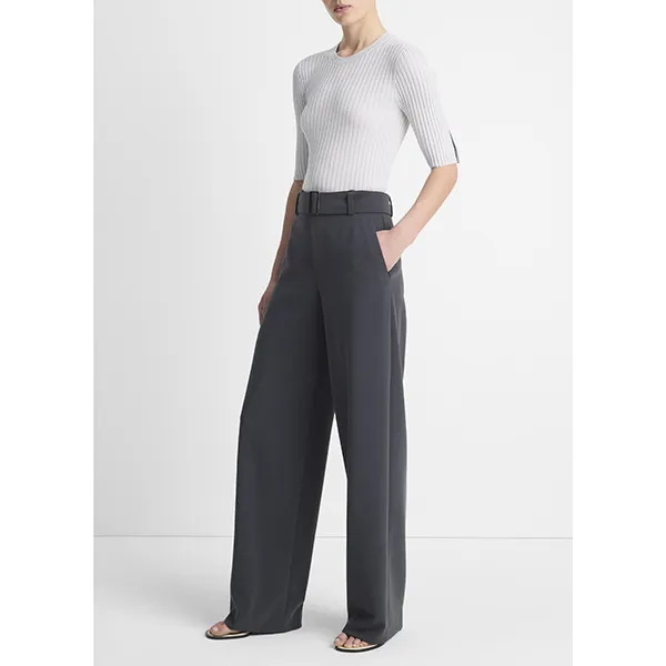 Vince High Waisted Belted Wide Leg Trouser Graphite