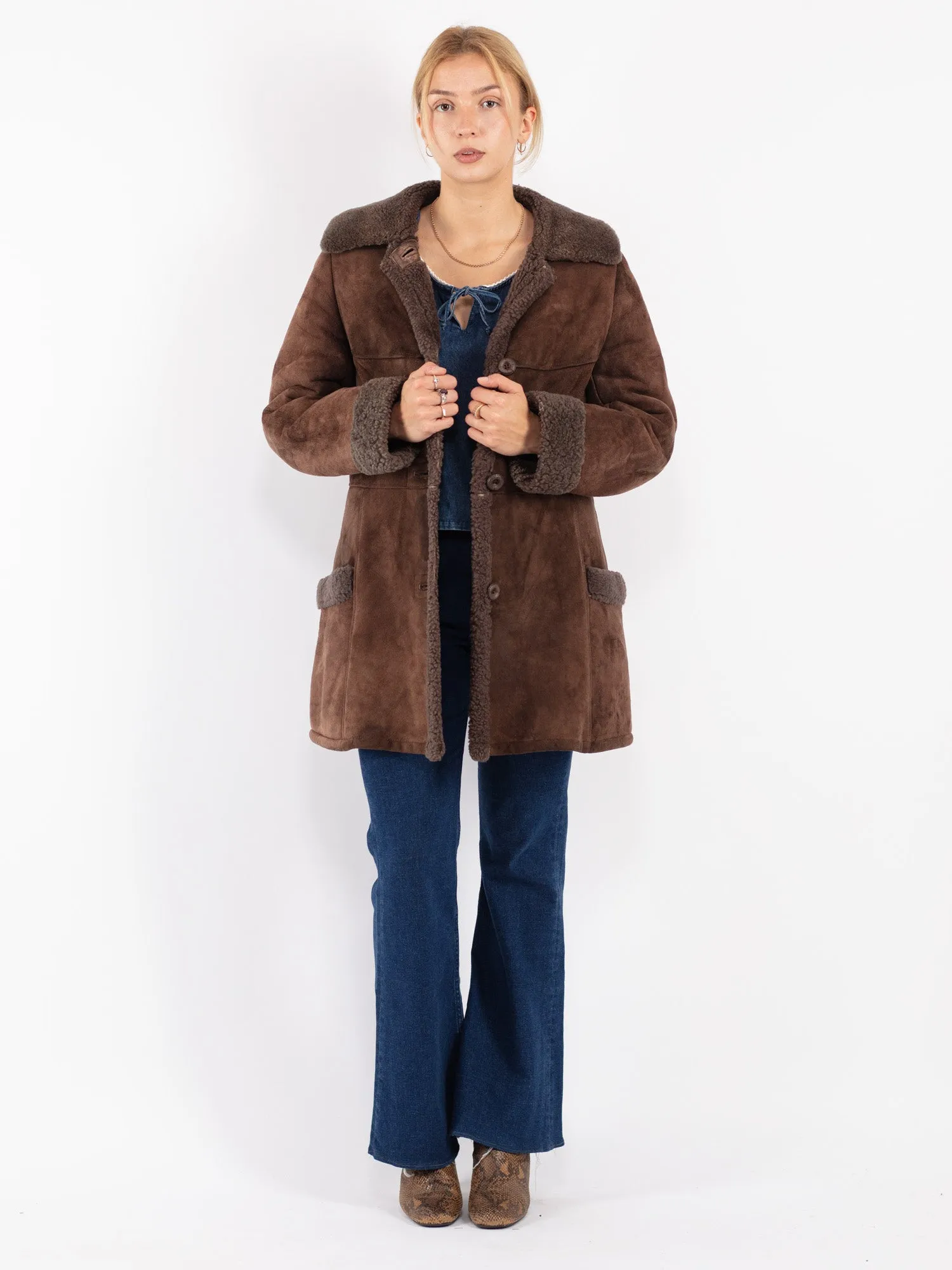 Vintage 70's Women Sheepskin Coat in Brown