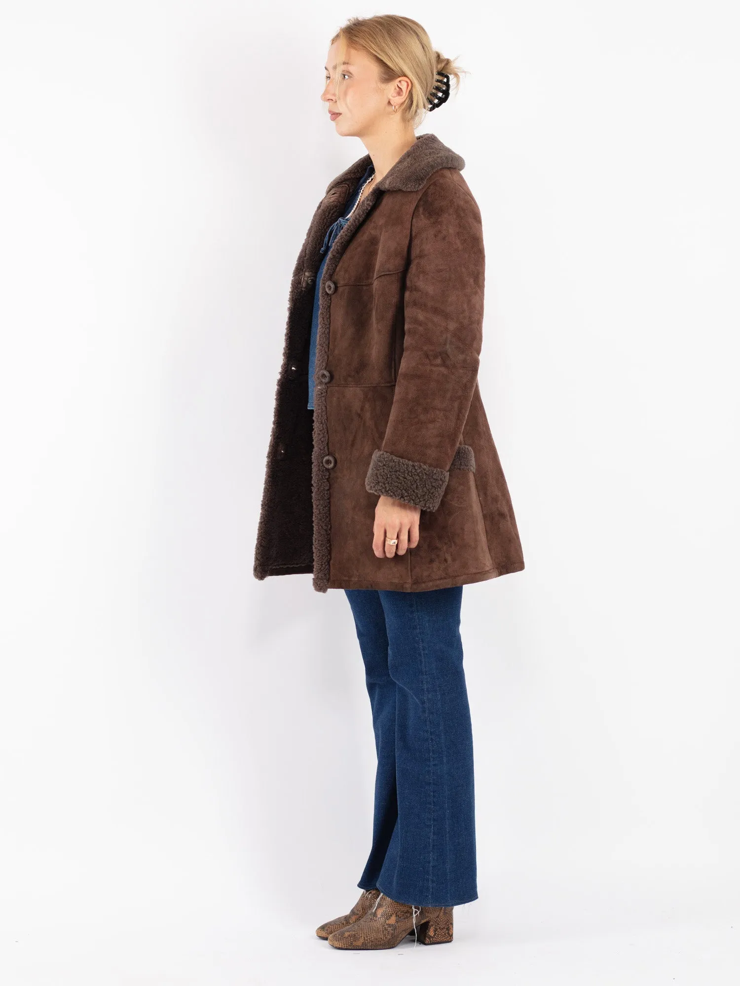 Vintage 70's Women Sheepskin Coat in Brown