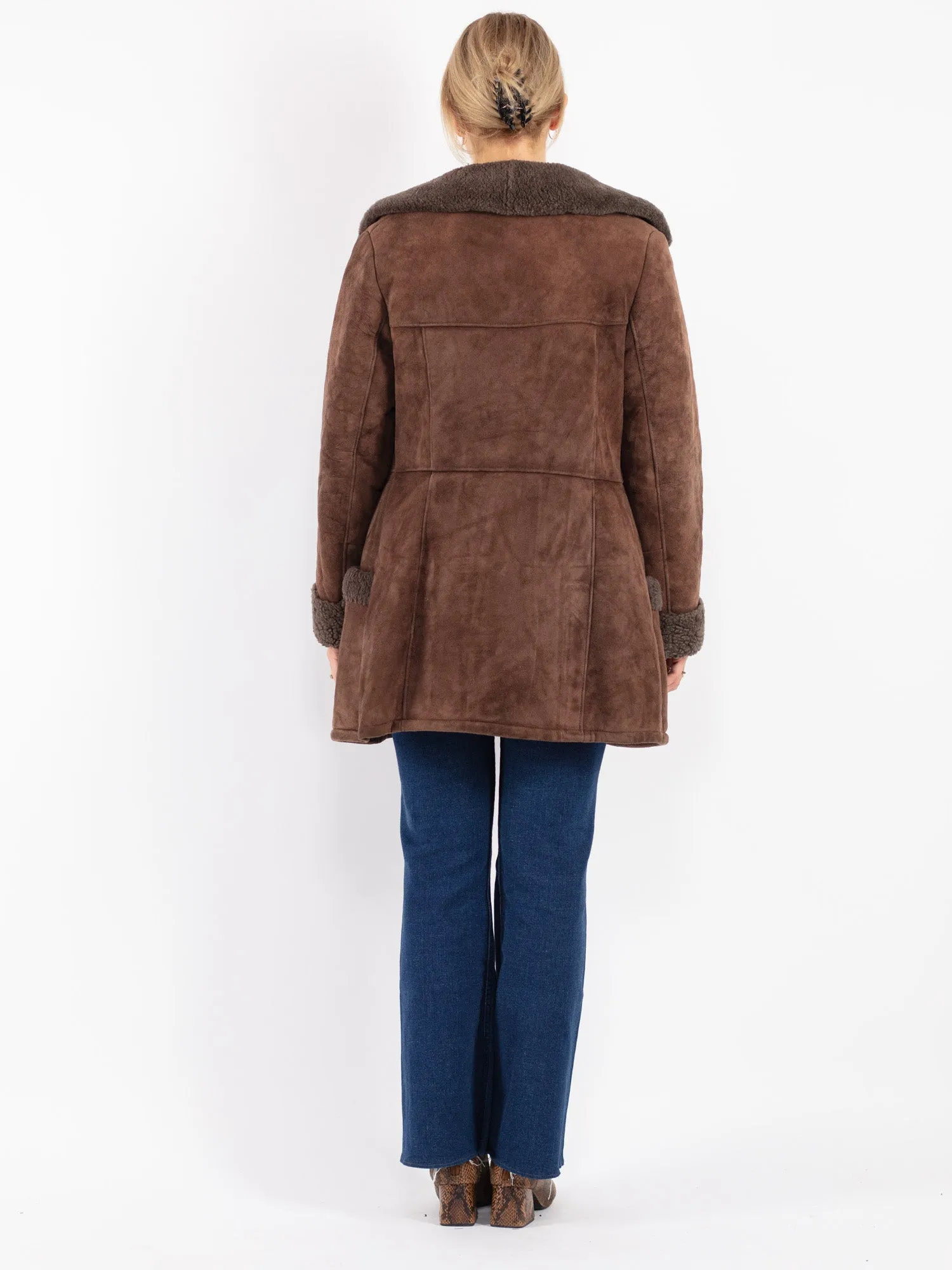 Vintage 70's Women Sheepskin Coat in Brown