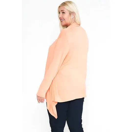 Waist Seam Shark Bite Long Sleeve Open Solid Cardigan