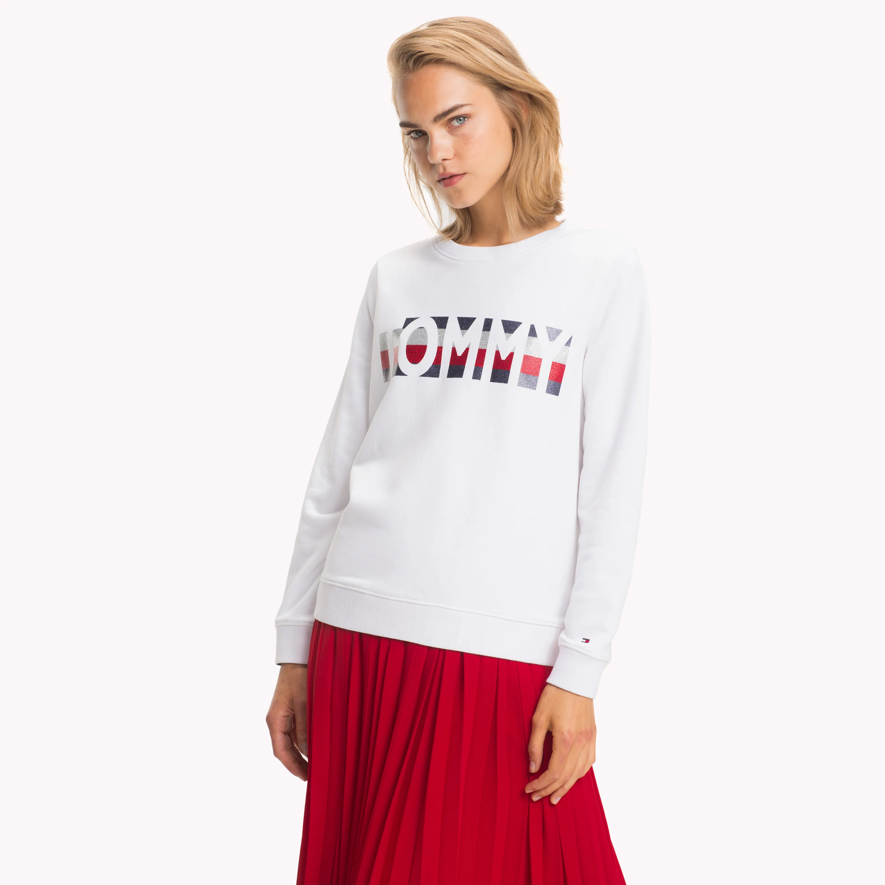 White Global Stripe Logo Sweatshirt | Sweatshirts & Hoodies | Tommy Hilfiger