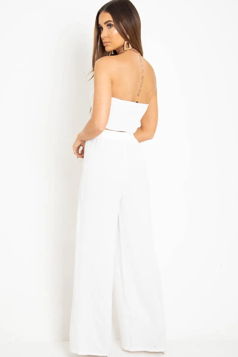 White Tie Front Bandeau Wide Leg Trouser Co-Ord - Roselia