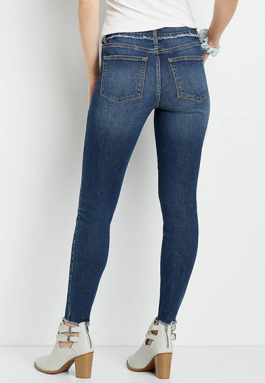 Women Maurices Jeans | Denimflex High Rise Dark Fray Waist Jegging