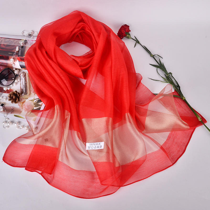 Women Soft Silk Satin Scarves Solid Color Long Sunscreen Beach Towel Shawl