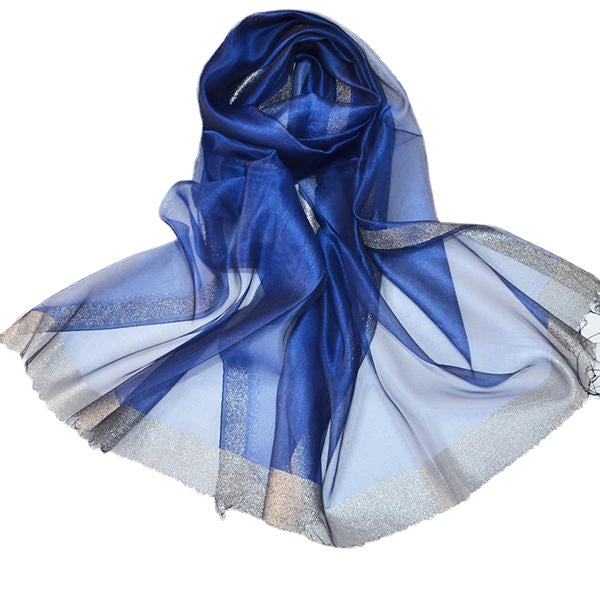 Women Soft Silk Satin Scarves Solid Color Long Sunscreen Beach Towel Shawl