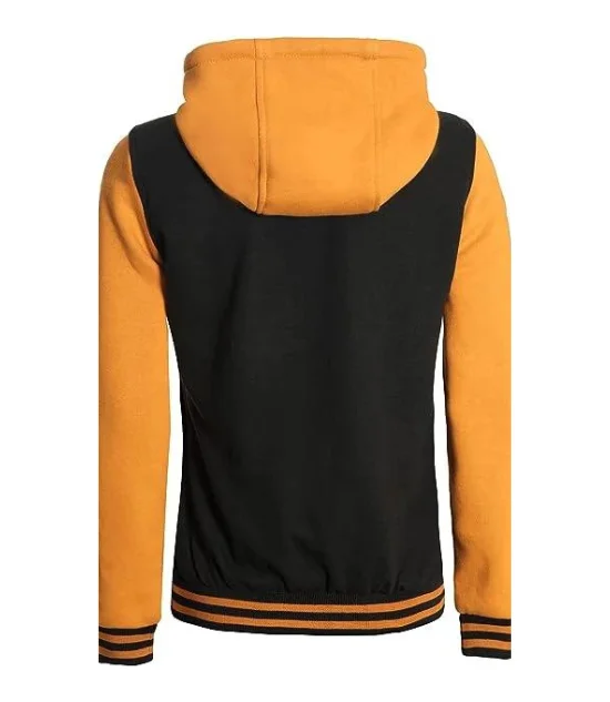 Women's Black & Yellow Hooded Varsity Jacket - Baseball Style