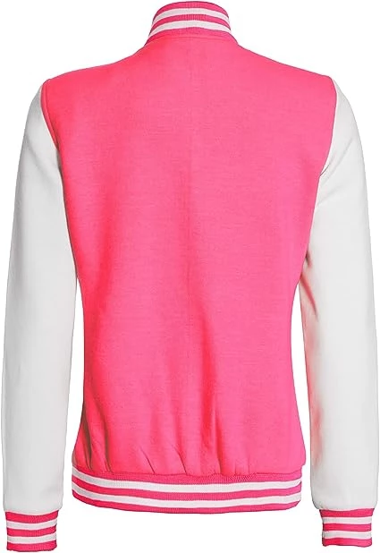 Women's Pink and White varsity Jacket - Baseball Bomber Style