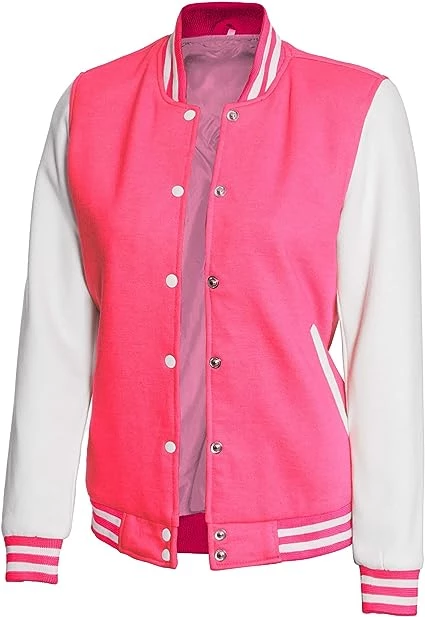 Women's Pink and White varsity Jacket - Baseball Bomber Style