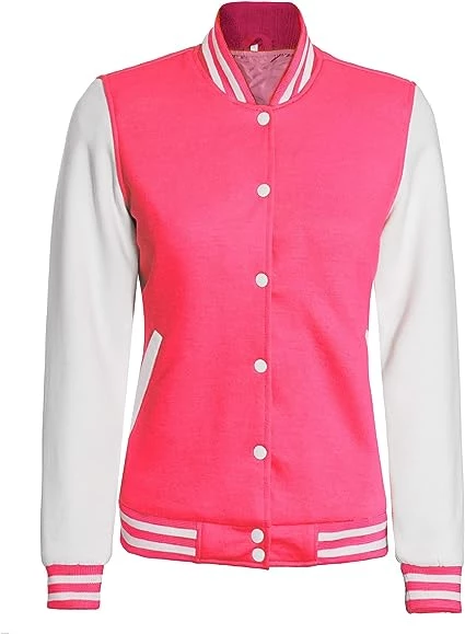 Women's Pink and White varsity Jacket - Baseball Bomber Style