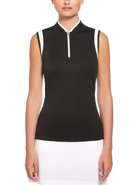 Womens Color Block Mandarin Collar Golf Polo