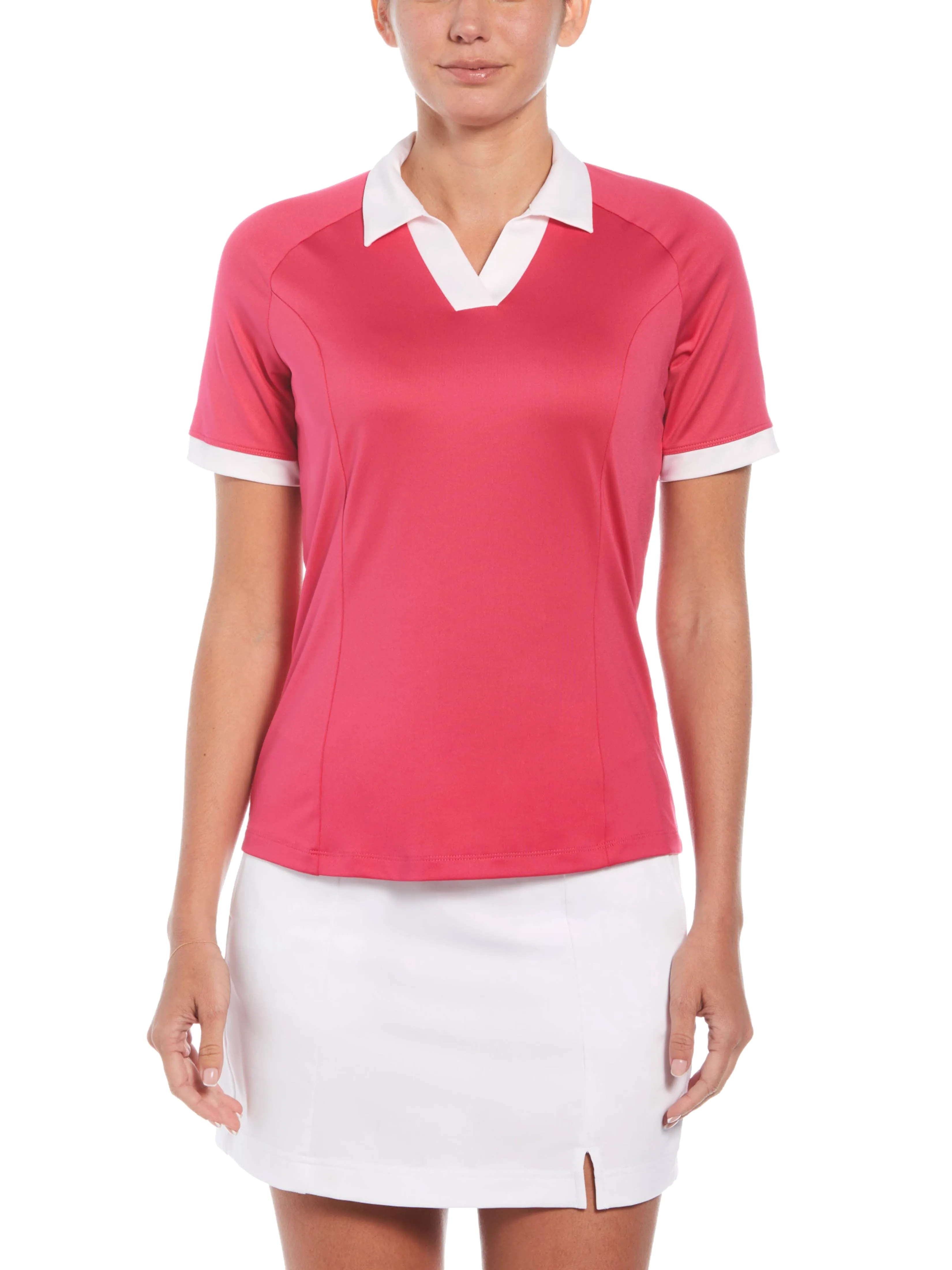 Womens Color Block V-Placket Golf Polo