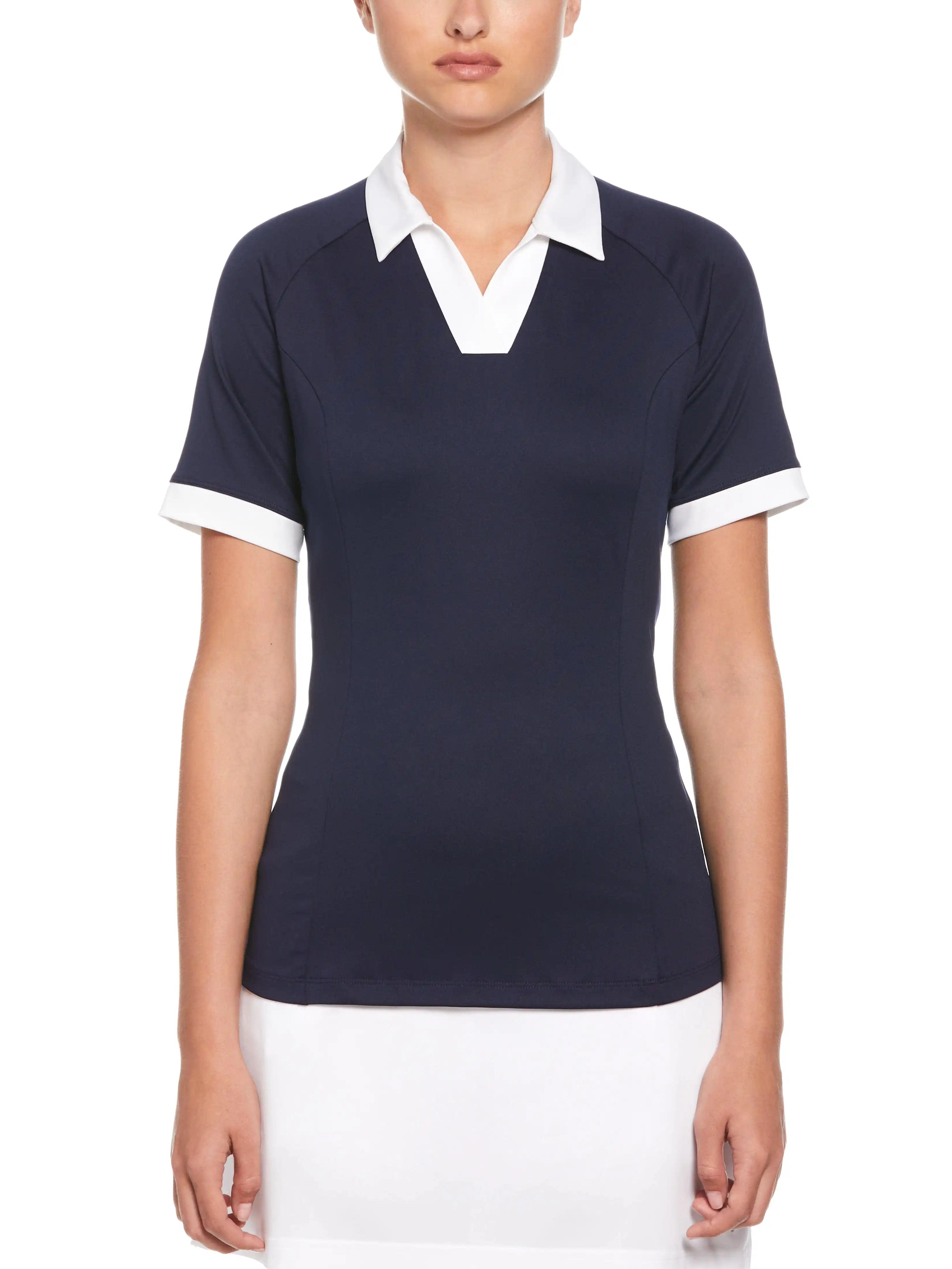 Womens Color Block V-Placket Golf Polo