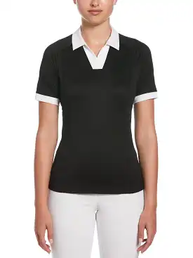 Womens Color Block V-Placket Golf Polo