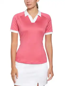 Womens Color Block V-Placket Golf Polo