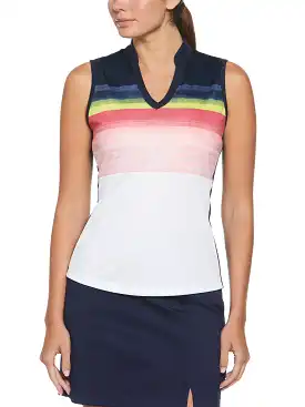 Womens Gradient Stripe Color Block Golf Polo