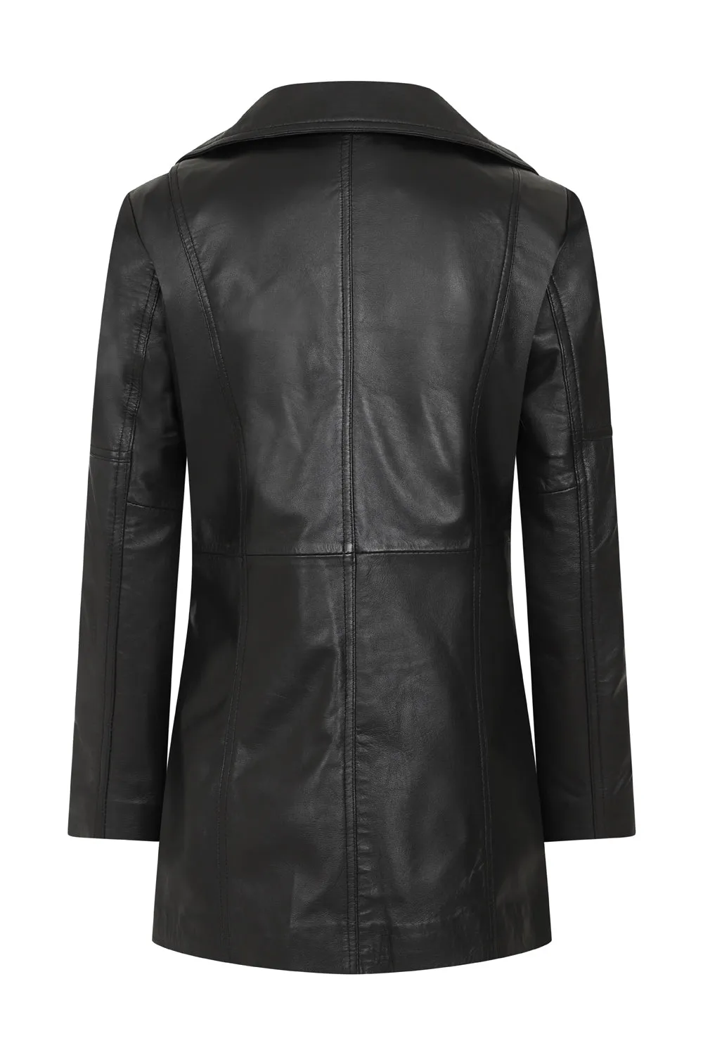 Women's Long Biker Style Leather Jacket - LINDA