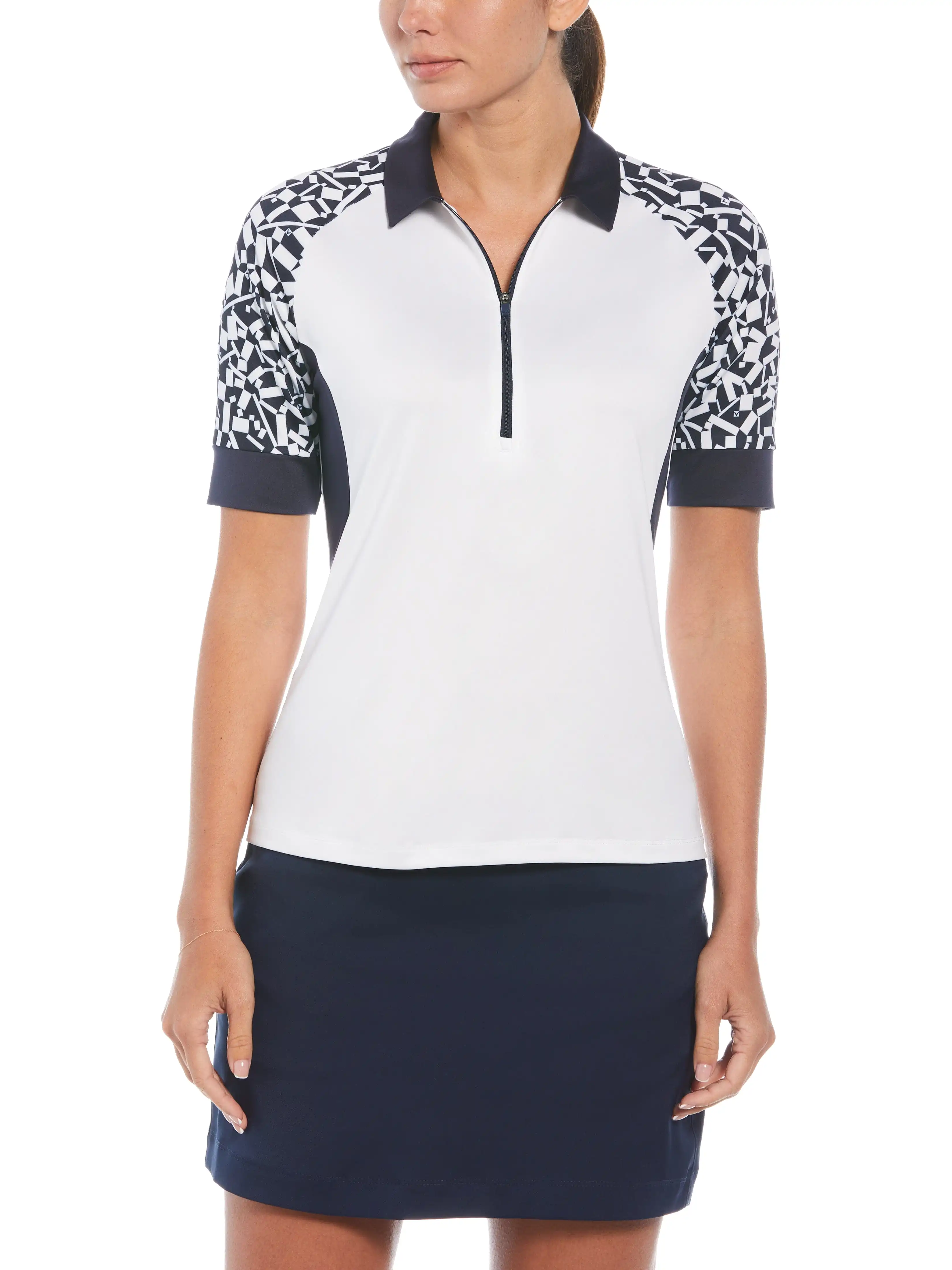 Womens Two-Tone Geometric 1/4 Zip Golf Polo