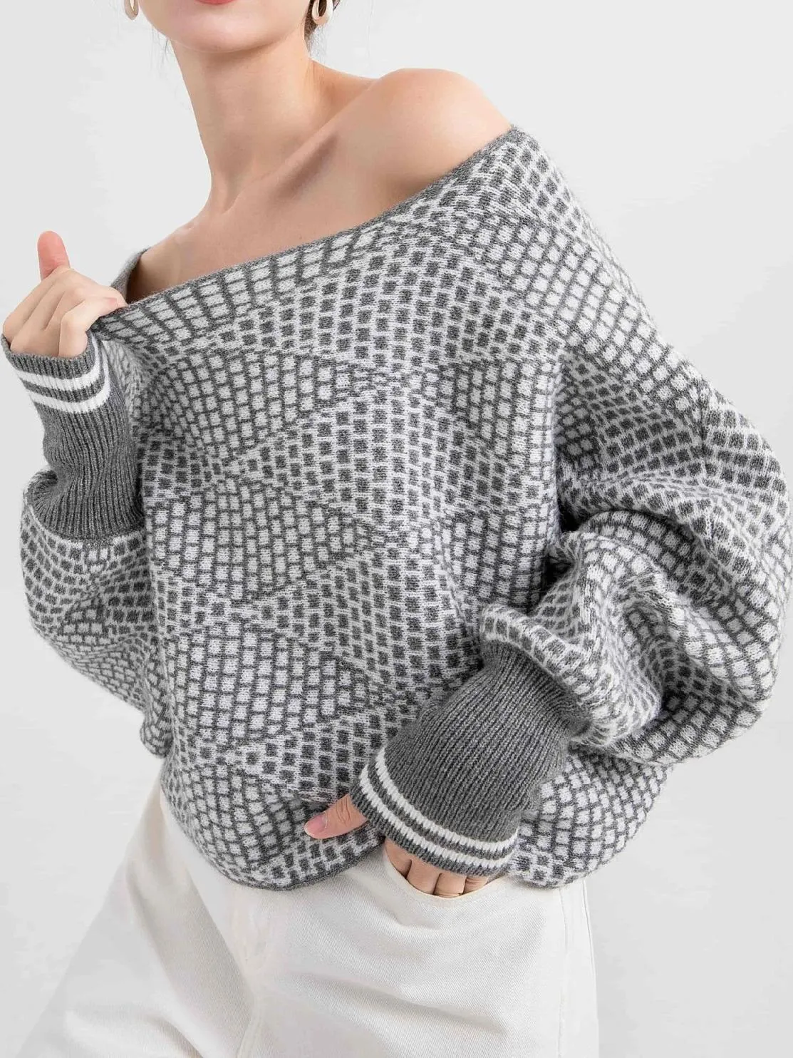 Wool-Blend Off Shoulder Sweater