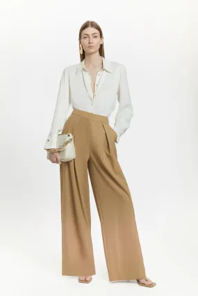 Wool Blend Pleat Detail Wide Leg Trouser | Karen Millen