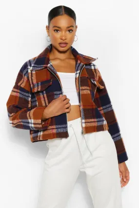 Wool Look Checked Trucker Jacket