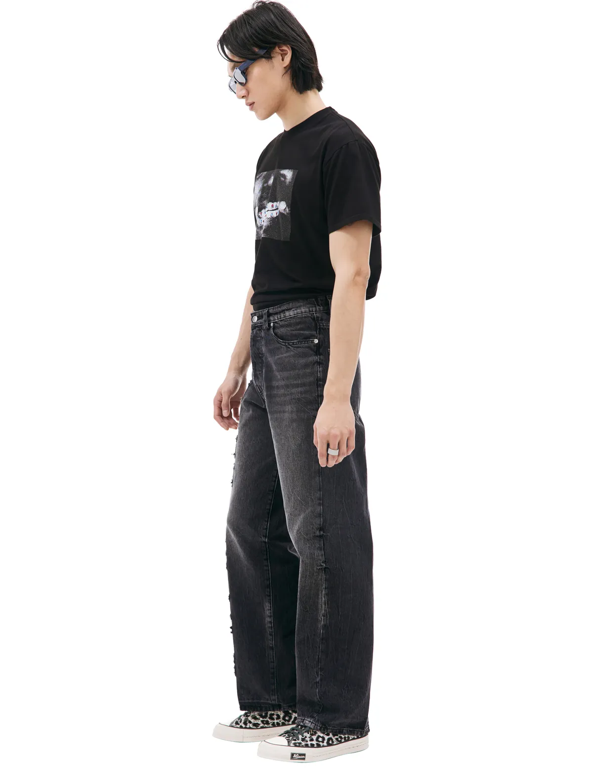 x Kodak Logo-patch Wide Leg Jeans - Black