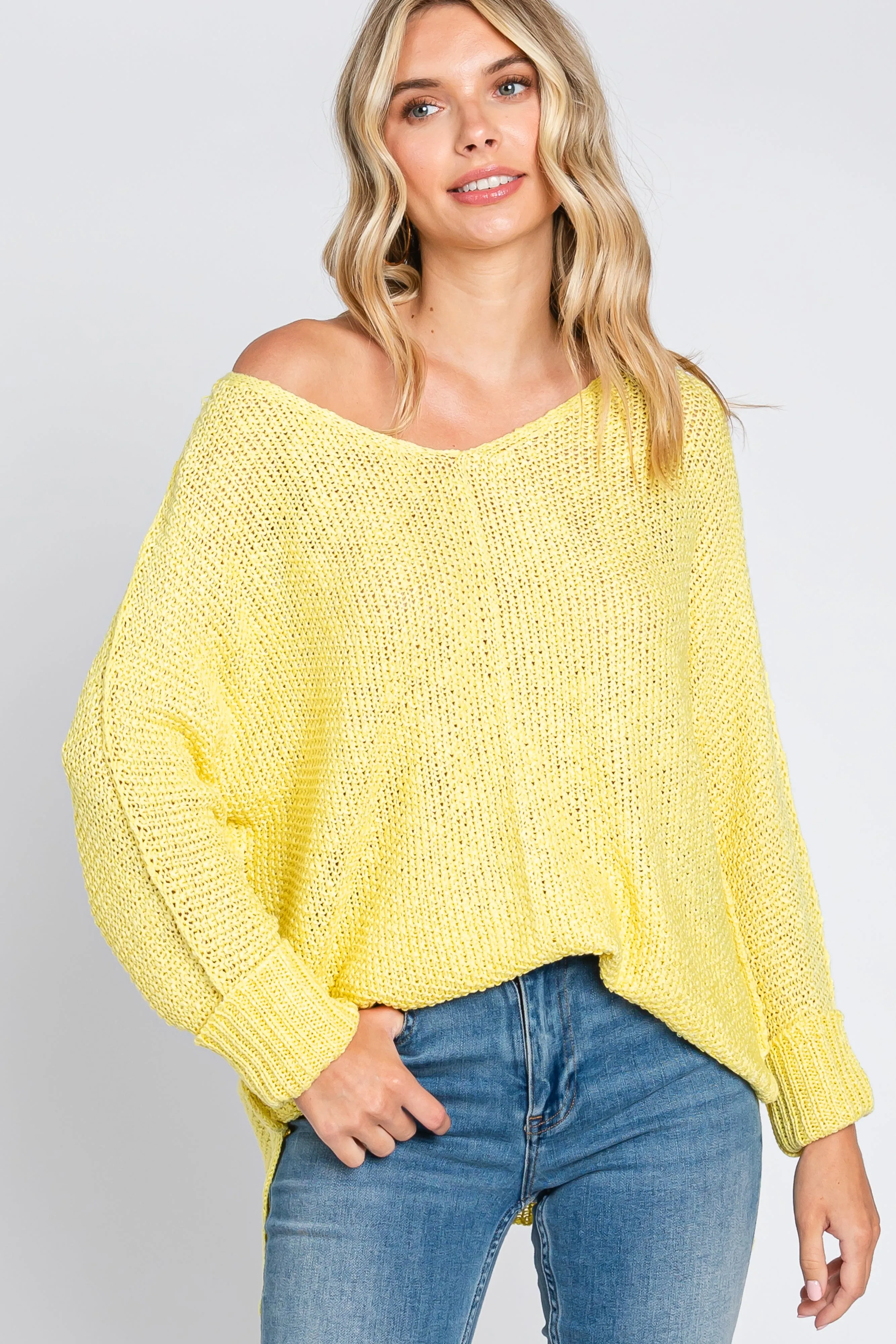 Yellow Chunky Knit Side Slit Maternity Sweater